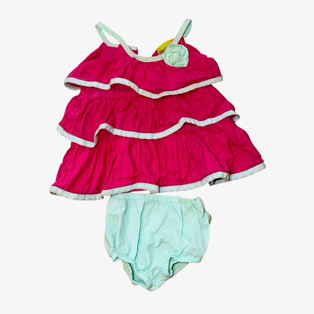 Penelope Mack Pink Ruffle Top Mint Bloomer Set 3-6M